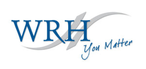 WRH logo with blue letters and the tagline "You Matter" in script font, accompanied by a stylized gray swoosh design, inspired by the elegance of Ansel Adams' Masterworks in photography.
