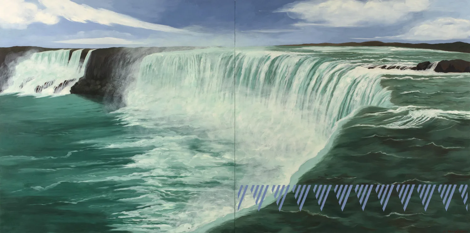 Kay WalkingStick (b. 1935). Niagara, 2022. Oil on panel in two parts