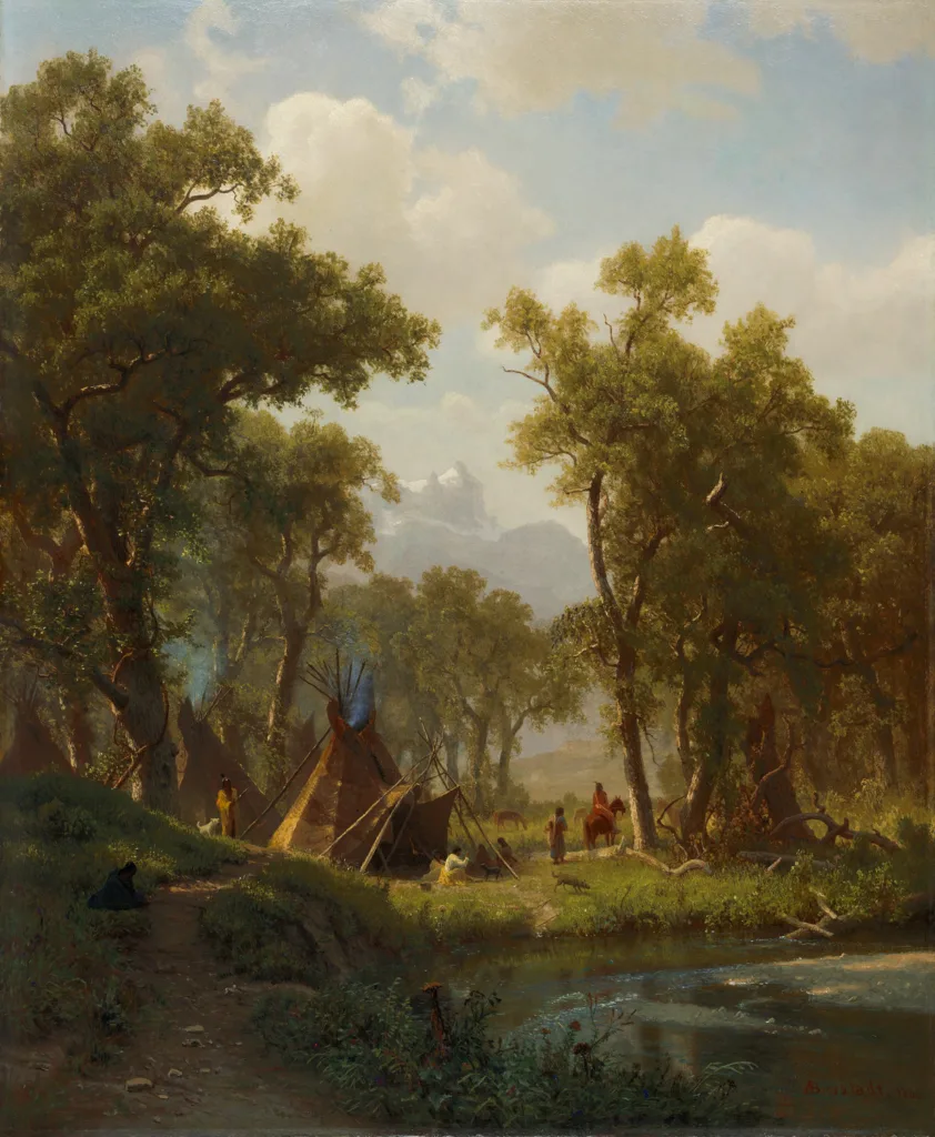 Albert Bierstadt (1830-1902) Indian Encampment, Shoshone Village, 1860 Oil on millboard The New York Historical, The Robert L. Stuart Collection, the gift of his widow Mrs. Mary Stuart, S-52
